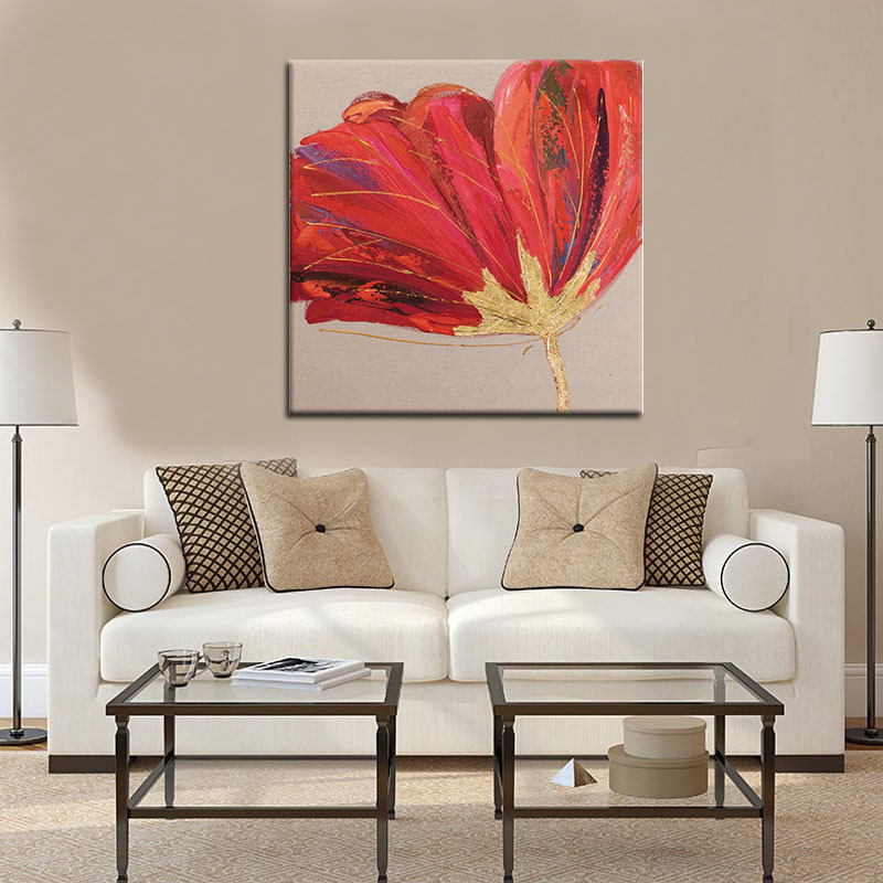 歐式抽象大紅花裝飾畫——酒店家居花卉油畫定制新風(fēng)尚